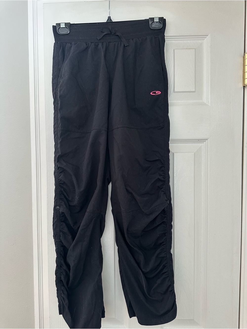 Champion girls Black Athletic Drawstring Pants with Pink Logo